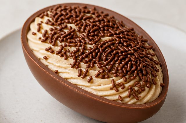 Ovo de colher com mousse de brigadeiro de leite em pó