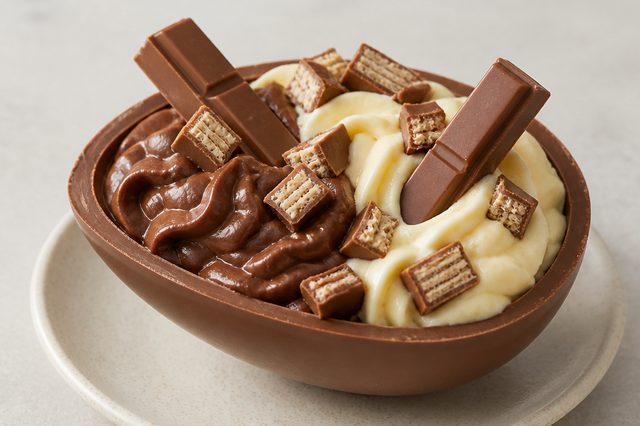 Ovo de colher de KitKat com brigadeiros branco e escuro
