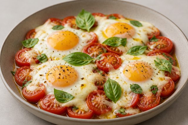 Ovos caprese com tomate e muçarela