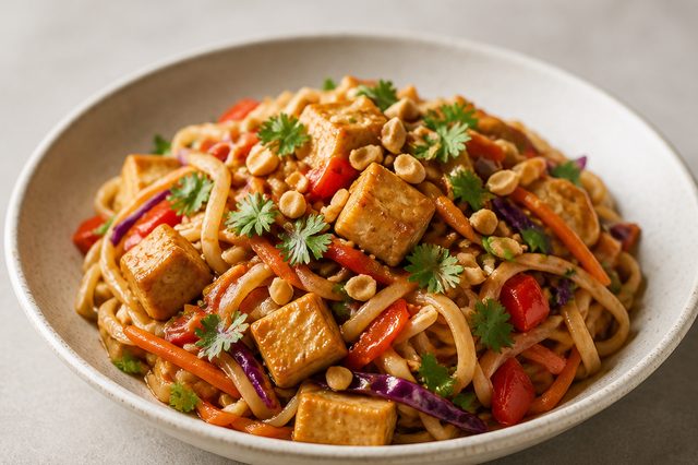 Pad thai de tofu e vegetais