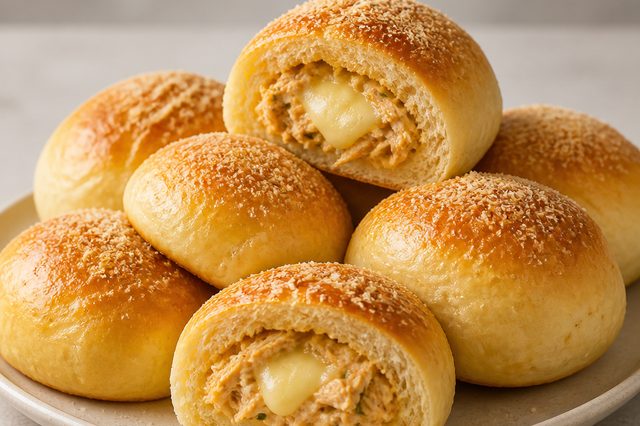 Pãezinhos macios recheados com frango cremoso