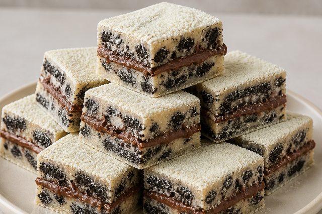 Palha italiana de leite em pó e Oreo recheada com creme de avelã