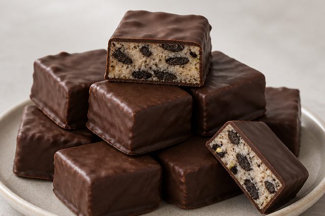 Palha italiana de Oreo e limão banhada em chocolate