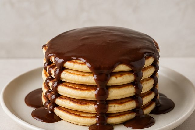 Panquecas de baunilha com calda de chocolate