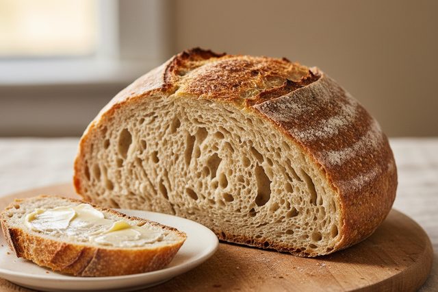 Pão artesanal com dobras e fermentação lenta