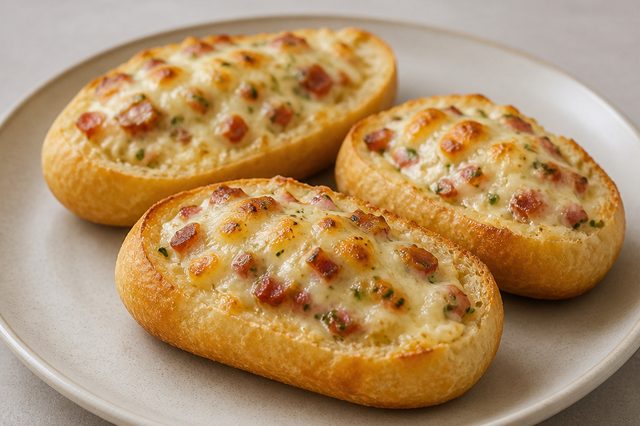 Pão de alho com requeijão bacon e muçarela