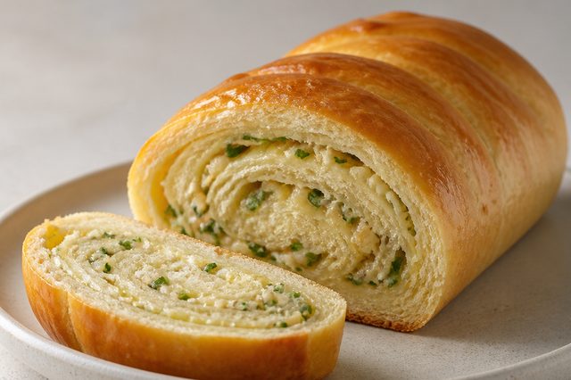 Pão de batata recheado com creme de alho assado