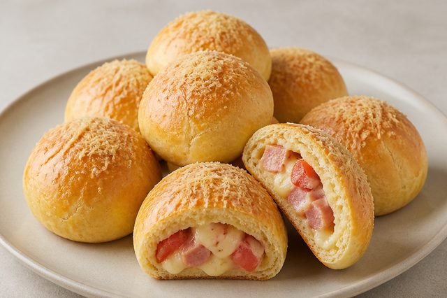 Pão de minuto recheado com presunto e muçarela