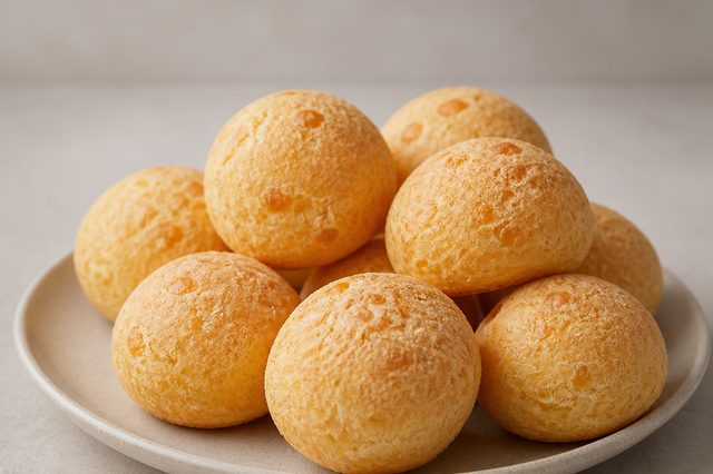 Pão de queijo escaldado com dois polvilhos e meia-cura