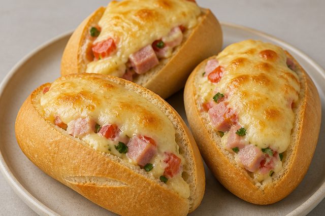 Pão francês recheado com presunto, queijo e tomate