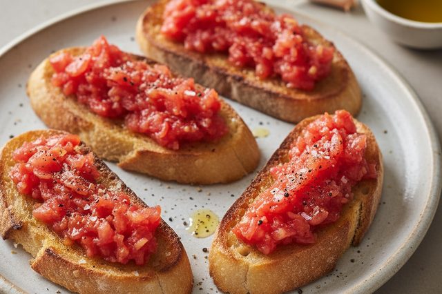 Pão tostado com tomate e alho