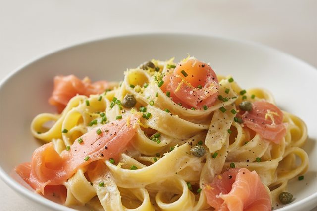 Pappardelle cremoso com salmão defumado