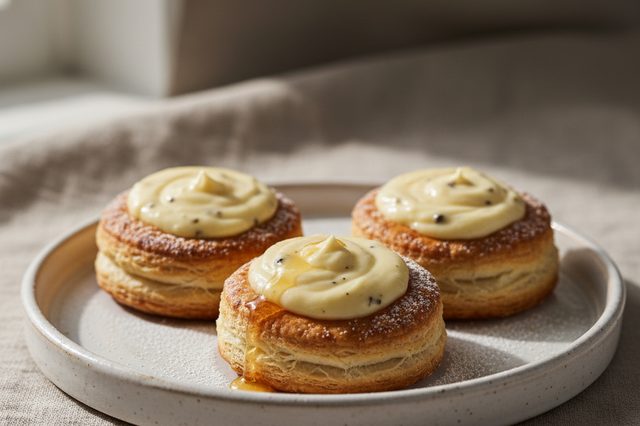 Pastéis folhados com creme de baunilha