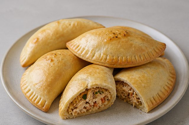 Pastel assado de frango com massa de creme de leite