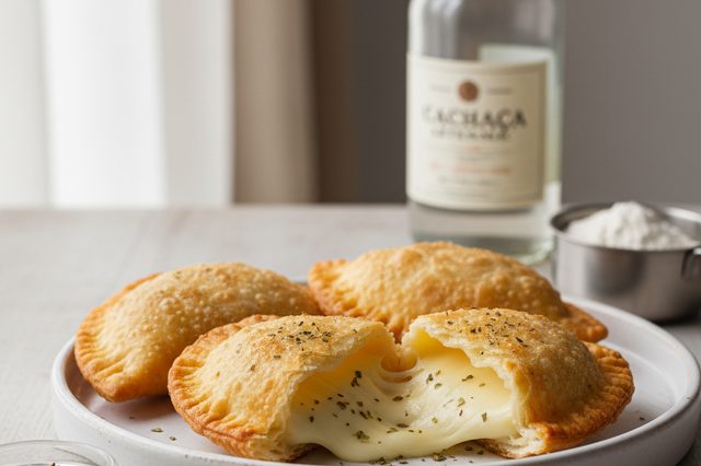 Pastel caseiro de queijo com massa de cachaça