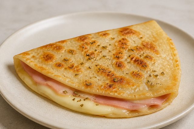 Pastel de presunto e muçarela na frigideira