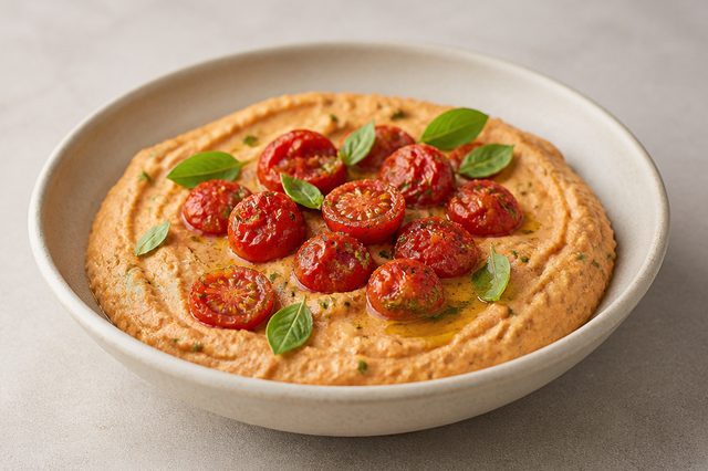 Pastinha de tomate confitado com tofu e manjericão
