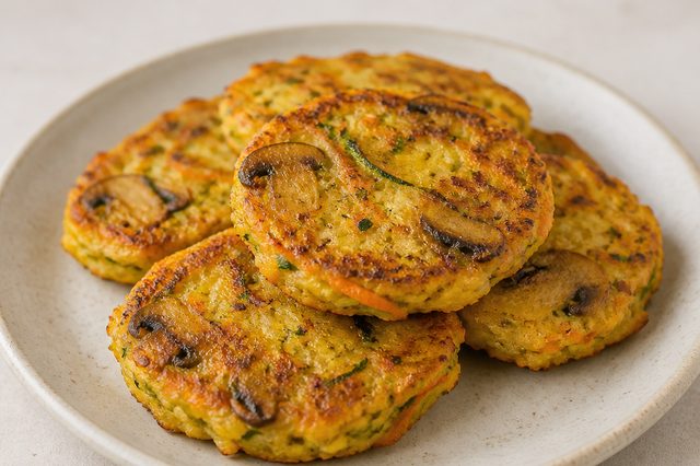 Pataniscas de legumes com cogumelos