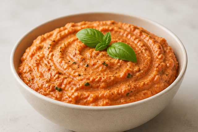 Patê de tomate assado com tofu e manjericão