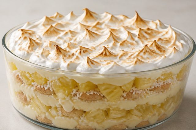 Pavê de abacaxi com coco e merengue