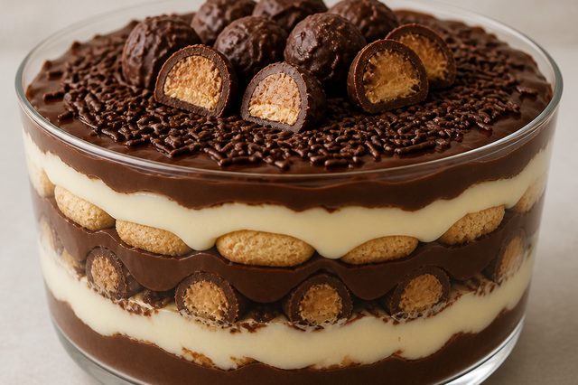 Pavê de bombom com creme belga e chocolate