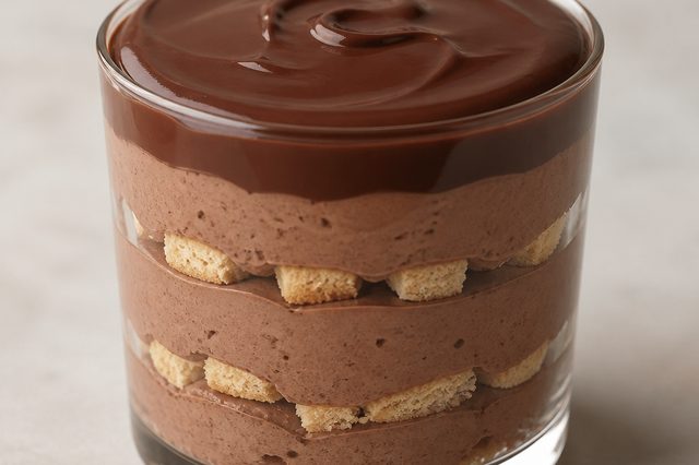 Pavê de chocolate com iogurte, whey e leite de coco