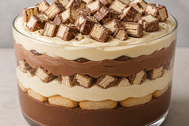 Pavê de Kinder Bueno com mousses de dois chocolates