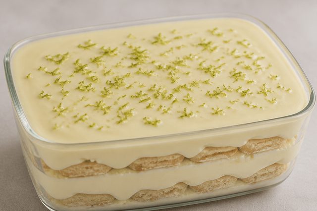 Pavê de limão com leite em pó e ganache branca