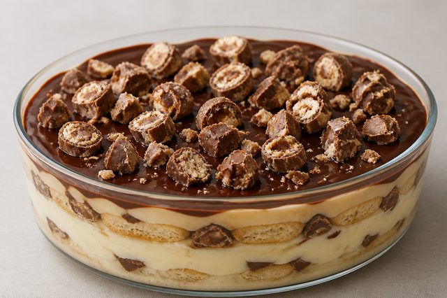 Pavê de Sonho de Valsa com paçoca e ganache