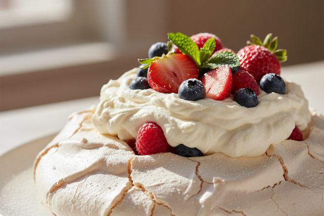 Pavlova com chantilly e frutas