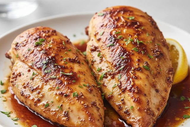 Peito de frango com osso assado com mostarda e shoyu