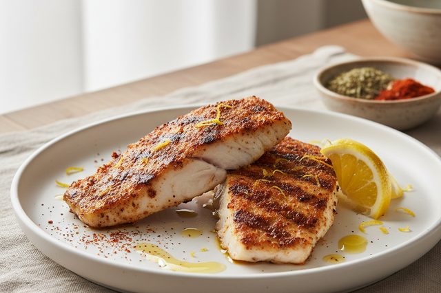 Peixe grelhado com crosta de especiarias