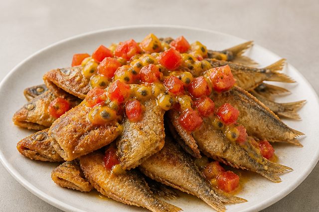 Peixe porquinho frito com vinagrete de maracujá