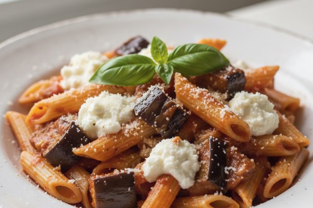 Penne alla norma com ricota fresca