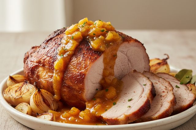 Pernil assado com molho de abacaxi