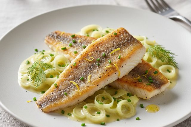 Pescadinha ao molho de alho-poró e manteiga