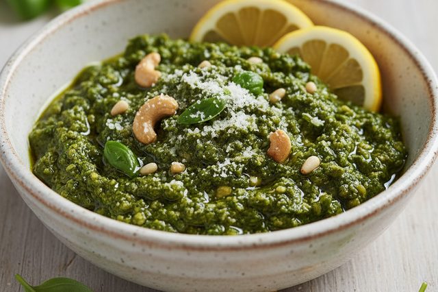 Pesto de manjericão com castanhas e limão