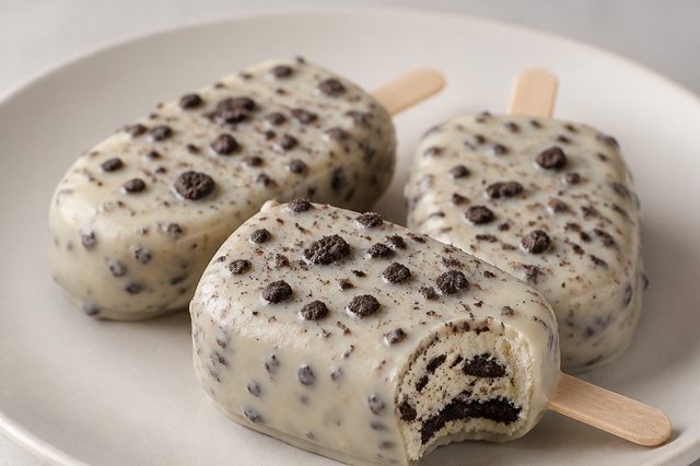 Picolé de Oreo com cobertura crocante de chocolate branco