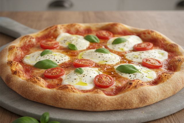 Pizza caseira de dois queijos e tomate