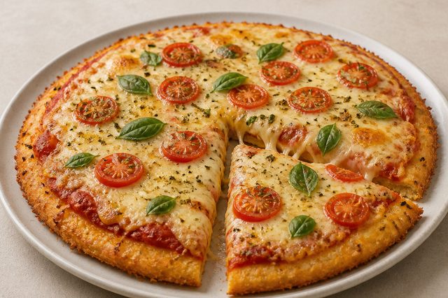 Pizza com base de arroz e parmesão