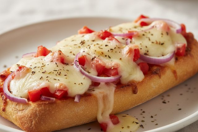 Pizza de baguete com muçarela e tomate