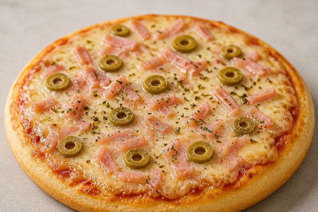 Pizza de liquidificador com presunto e muçarela
