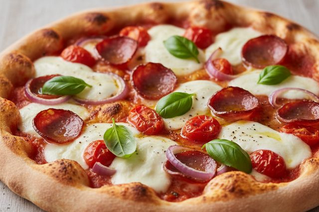 Pizza de mussarela de búfala e calabresa