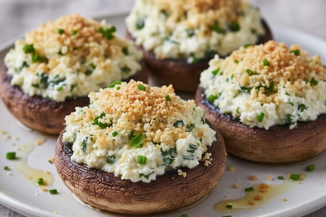 Portobellos recheados com cream cheese e ervas