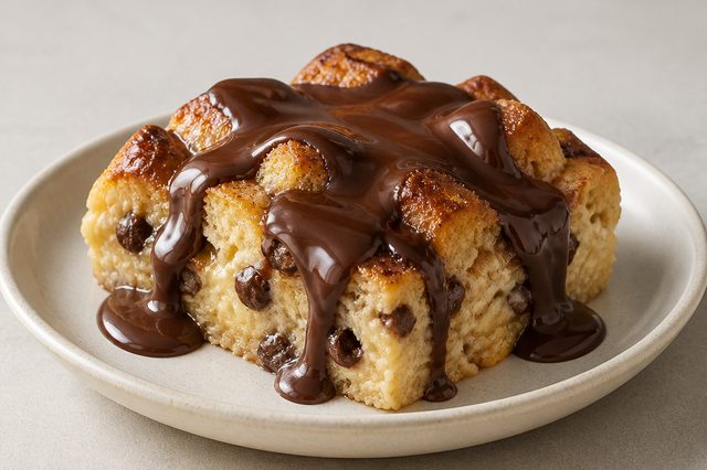 Pudim de brioche com chocolate e ganache