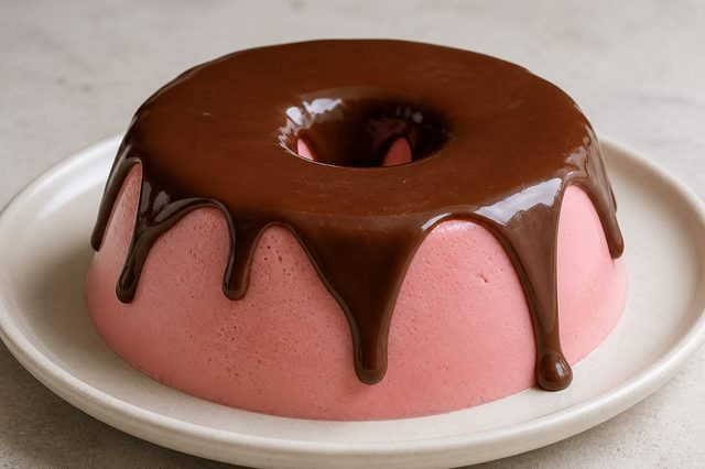 Pudim de morango com ganache