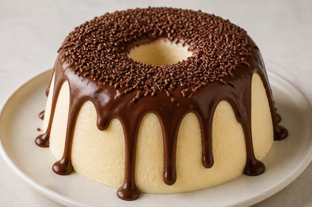 Pudim de sorvete de gemas e leite em pó com ganache
