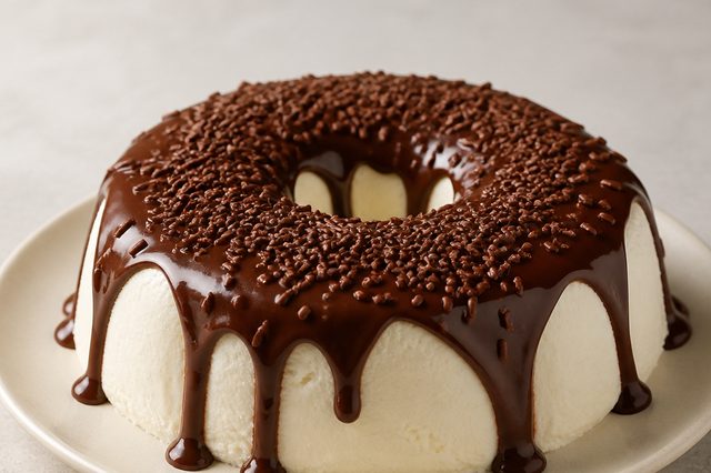 Pudim de sorvete de leite em pó com baunilha e ganache
