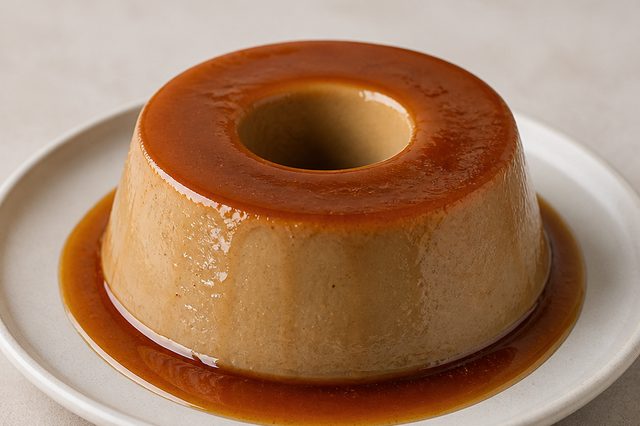 Pudim vegano de castanha com calda de caramelo
