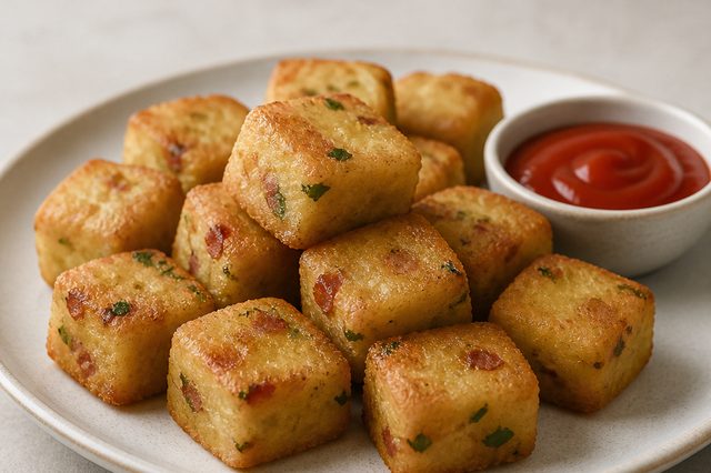Quadradinhos fritos de batata com bacon